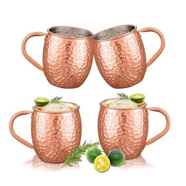 Imagem de UNISWEET Conjunto de 4 canecas de mule Moscou, caneca de cobre com padrão de pedra galvanizada, forro de aço inoxidável 304, perfeita para vinho, cerveja, bebida gelada, bar, festa, presentes (cobre)