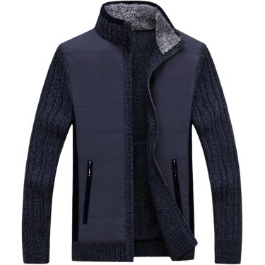 Imagem de Suéteres Masculinos Inverno Lã Quente Camisola De Malha Outono Casacos De Lã Roupas Masculinas Malhas Casuais, Blue, XS