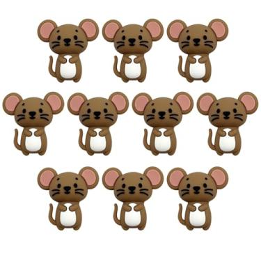 Imagem de AELUUAKE 10 peças de contas de silicone de mouse 3D fofas personagens focais berloques de borracha animal 3D artesanato espaçador solto contas a granel para canetas, chaveiros, pulseira, colar