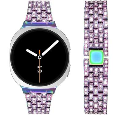 Imagem de DEALELE Pulseiras de substituição compatíveis com Samsung Galaxy Watch 8 de 40 mm/44 mm/8 Classic de 46 mm, strass brilhante e diamante (arco-íris)
