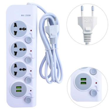 Imagem de Extensão Elétrica Régua 3 Tomadas 2 Usb Filtro Linha Energia Bivolt - 