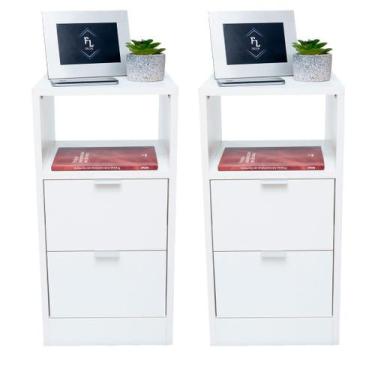 Imagem de Conjunto Mesinhas De Cabeceira Branca 2 Gavetas Cama Quarto - Fl Decor