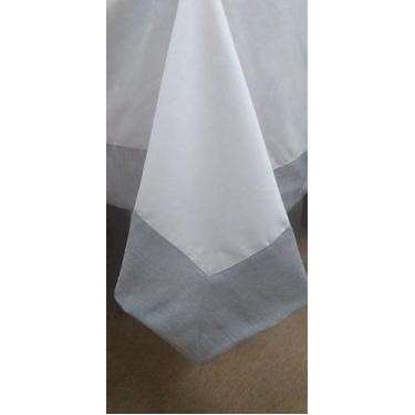 Imagem de Toalha de mesa 8 lugares, em gabardine com barrado de 10 cm linho mist