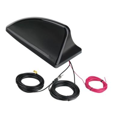 Imagem de Bingfu Antena de rádio digital FM/AM/DAB com 9-16V de ampla tensão IP65 à prova d'água alto ganho (17-23dB FM/21dB DAB) para carro/caminhão/RV - Design preto aerodinâmico