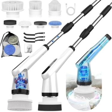 Imagem de WKY - Esfregão giratório elétrico – esfregão de chuveiro impermeável IPX7 atualizado 12 em 1, alça retrátil e 2 velocidades para banheiro, banheira, pisos de azulejo