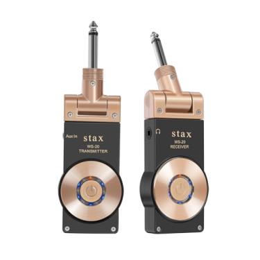 Imagem de Stax Transmissor e receptor de sistema de guitarra sem fio dourado, 2,4 GHZ, alcance de 9 a 36 m, baixa latência, vida útil da bateria de 5 a 8 horas, serve para guitarra elétrica, baixo, violino