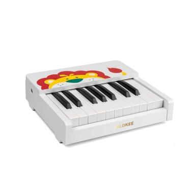 Imagem de JALOKEE Teclado de piano infantil, piano digital de 18 teclas para crianças, mini instrumento educativo musical, brinquedo de madeira para crianças e meninos (branco)