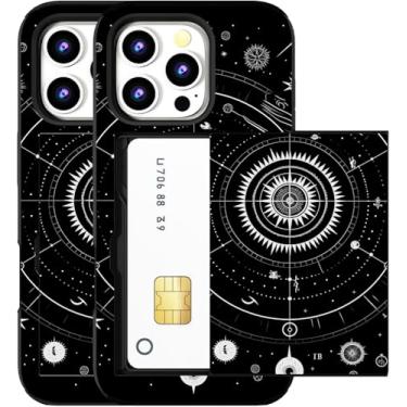 Imagem de MUQR Capa compatível com iPhone 15 Pro Max com porta-cartão fofo - Design Kawaii, proteção contra quedas de nível militar, capa carteira robusta para mulheres (Black Cosmos Universe)
