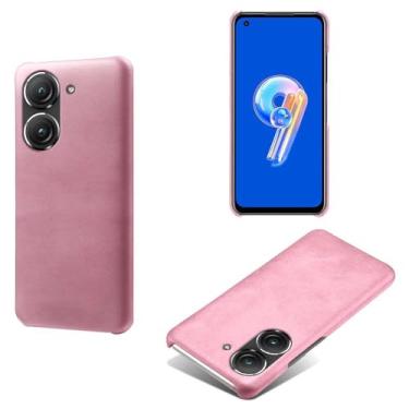 Imagem de Capa para Asus ZenFone 9,Proteção contra quedas,Casca de volta de cor sólida simples,Design de couro de imitação de plástico-Pink