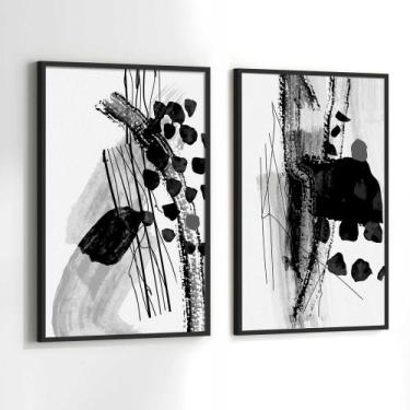 Imagem de Conjunto Quadros Decorativos com Moldura Preto e Branco Abstrato Kit 2