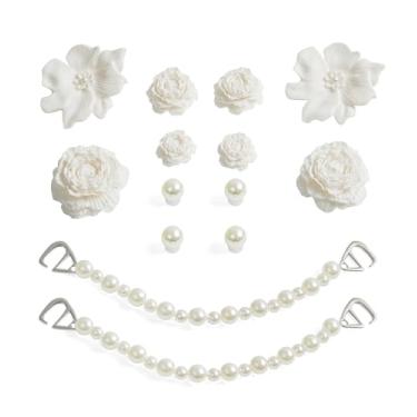 Imagem de Decorações elegantes de camélia 3D – 14 peças de acessórios florais para sandálias de tamanco, corrente de pérolas, pingentes de sapato DIY para mulheres, Cloreto de polivinilo, Sem Pedra Preciosa