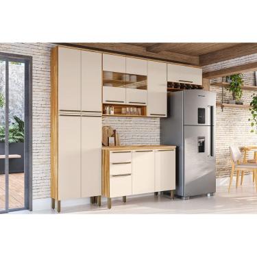 Imagem de Cozinha Modulada Completa Nápoli Prime 4 Peças (2 Armários + 1 Balcão + 1 Paneleiro) C4P01 Castanho/Branco - Ronipa