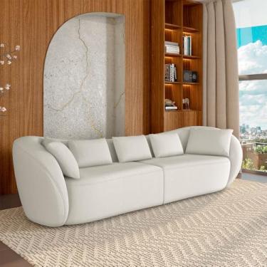 Imagem de Sofá Bipartido Sala de Estar Diamond 212cm com Almofadas Soltas Bouclê Bege Claro G52 - Gran Belo