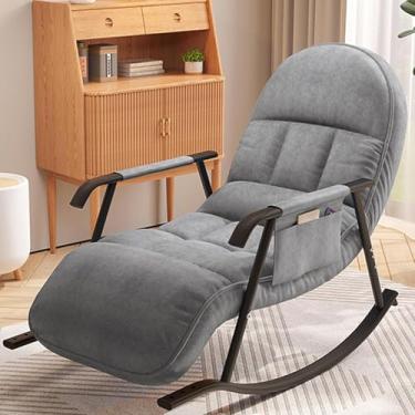 Imagem de Cadeira confortável para quarto, cadeira de cadeira deslizante, cadeira de leitura, cadeira de cadeira interna, com suporte de 300 kg, com almofada acolchoada, para leitura de dor, cinzento, One Size