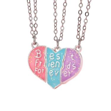 Imagem de Elefezar Colar Best Friend para 3 amizades combinando coração dividido triplo magnético BFF joia presente, Metal, Zircônia cúbica