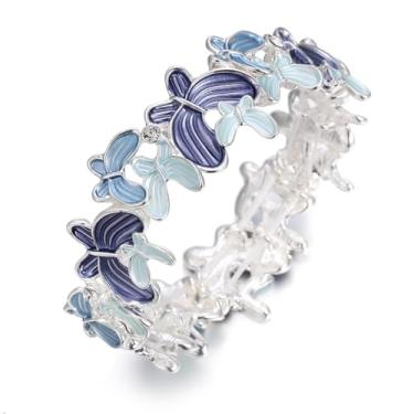 Imagem de LUREME Pulseira elástica vintage de borboleta esmaltada – Pulseira elástica Boho colorida ajustável para mulheres (bl003620), One Size, Liga de aço, Sem Pedra Preciosa