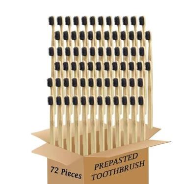 Imagem de N-amboo Escova de dentes de bambu pré-colada, escova de dentes descartável, cerdas macias, escova de dentes pré-colada, escova de dentes descartável (72 novo estilo preto)