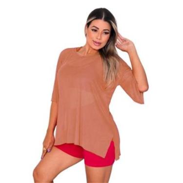 Imagem de Blusao Tule Feminina Fitness Academia Manga Curta Laranja-Feminino