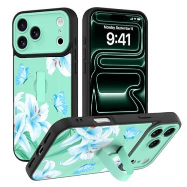 Imagem de AIGOMARA Capa compatível com iPhone 17 Pro com alça de dedo, estampa floral de lírio de borboleta para mulheres e meninas, capa protetora fina à prova de choque de TPU macio para iPhone 17 Pro de 6,3