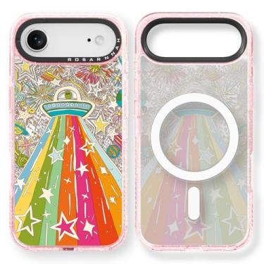 Imagem de Rosarnnah Capa para iPhone Air fofa - compatível com Magsafe - Capa de telefone durável à prova de choque de 2 m - Design Alien ET engraçado para 17 Air (6,5 polegadas) Glitter Rosa