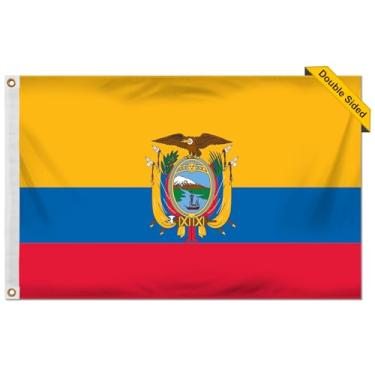 Imagem de Bandeira do Equador, bandeira do Equador 7 x 12 cm, resistente ao ar livre, bandeira de nylon do Equador bordada, bandeira dupla face do Equador para outsdie, bandeira do Equador para todos os climas