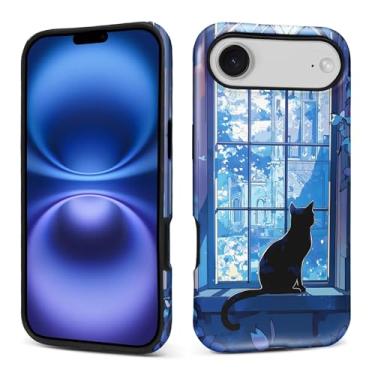 Imagem de Capa para iPhone 17 Air, silicone macio fosco + PC rígido antiarranhões capa protetora 2 em 1 resistente à prova de choque para mulheres e homens - Familiar em Waiting Witchy Anime Black Cat