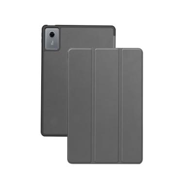 Imagem de Capa para tablet Lenovo Idea Tab 11 de 11 polegadas, capa de couro resistente a arranhões com suporte de três dobras e suporte para caneta, despertar/hibernar automaticamente (cinza)