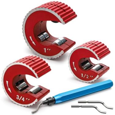 Imagem de YOUEON Conjunto de cortadores de tubos, kit de cortador de tubo de cobre de 6 peças com cortadores autoapertáveis em forma de C (1/5.1 cm, 3/10.2 cm, 2.5 cm), ferramenta de rebarbação com 2 lâminas