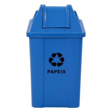 Imagem de Lixeira Basculante 60 Litros c/ Adesivo Descarte Coleta Seletiva Azul JSN