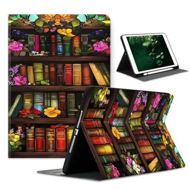Imagem de Compatível com iPad 9ª geração (2021)/8ª geração (2020)/7ª geração (2019) 10,2 polegadas com suporte para lápis, capa de proteção automática para despertar/hibernar, biblioteca floral