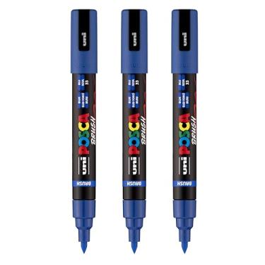 Imagem de posca Marcadores de tinta à base de água uni PC-5BR, ponta de pincel reversível (1,0-4,0 mm), azul, 3 unidades