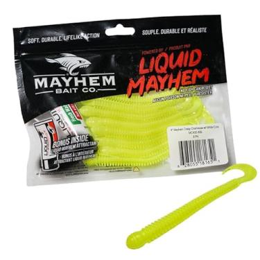 Imagem de Liquid Mayhem Creep, iscas de plástico macio de 10 cm para baixo e Walleye – Fácil de montar com ação realista – Inclui gel atraente bônus de 10 ml – 1 pacote (8 iscas) – Chartreuse com núcleo branco