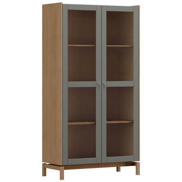 Imagem de Cristaleira Para Sala de Jantar Bar 2 Portas Vidro 100cm Esdras F06 Oak Ferrolack - Lyam Decor