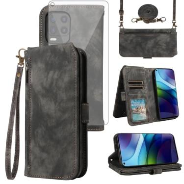 Imagem de Asuwish Capa de celular para Motorola Moto G Stylus 5G 2021 capa de celular carteira com protetor de tela de vidro temperado alça transversal alça flip zíper suporte para cartão de crédito GStylus G5