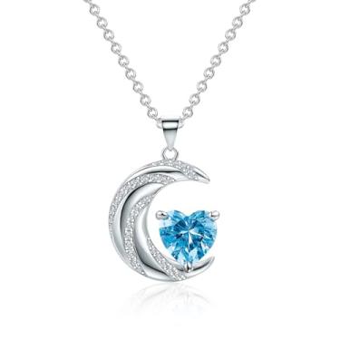 Imagem de JULLJUS Colar de pedra do mês de nascimento da lua para mulheres, pingente de pedra do mês de nascimento de lua crescente de zircônia cúbica, presente de prata, presente de aniversário, Natal, Dia dos