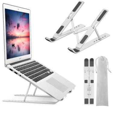 Imagem de Suporte de Notebook em Alumínio Ajustável Ergonômico – Portátil, Dobrável, Resistente, Compatível até 17” – Base Refrigerada e Antiderrapante para Mesa e Escrivaninha