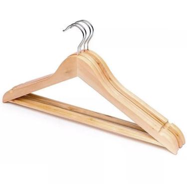 Imagem de Kit 3 Cabides De Madeira 45Cm Marfim Com Barra Resistente