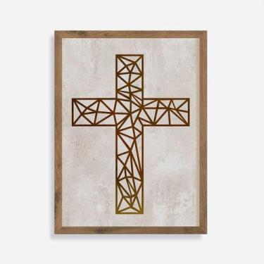 Imagem de Quadro Rústico Cruz Geométrica Artesanal em Madeira Pinus - Arks Prese