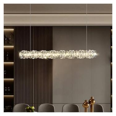 Imagem de Lustre de cristal de luxo moderno com led para sala de jantar, mesa de cozinha, sala de estar, quarto, luminária pendente de cristal cromado, lâmpadas de lustre
