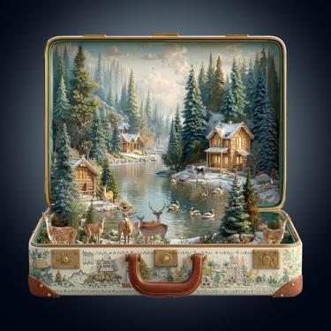 Imagem de Wooden Puzzles for Adults, Suitcase Scenery Wooden Jigsaw Puzzle, Nordic Forest Wood Puzzles Adult, Presents for Family, Wall Art Home Decor (M -11.4 * 11in-200 Pieces)