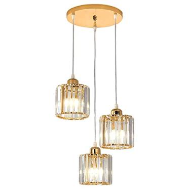 Imagem de Mini lustre de cristal moderno com 3 luzes pendentes, luminária para sala de jantar, cozinha, ilha e quarto, design K9 em formato de gota de chuva, acabamento dourado, 30 x 80 cm (12 x 31 po
