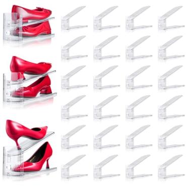 Imagem de TOOKNIN Organizador de slots de sapato ajustáveis, 30 unidades de sapato, empilhadores transparentes, suporte de sapato, economizadores de espaço de camada dupla para organização de armário