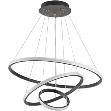 Imagem de Lustres de LED de 60 W, luminária de teto moderna com 3 anéis, luminária pendente de suspensão semi-embutida, decoração moderna