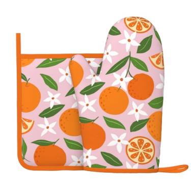 Imagem de Conjunto de 2 tapetes de silicone para panelas de frutas tropicais, laranjas, luvas resistentes ao calor, com alças antiderrapantes, suporte de panela, primavera verão para cozinhar, assar, grelhar