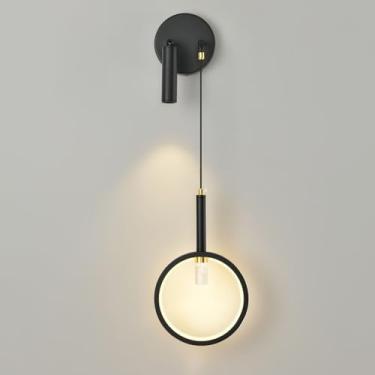 Imagem de Luminária de parede LED preta, luminária de parede de tubo longo de acrílico simples, 36 W, formato de anel, luminária de decoração para casa, 3000 K/4000 K/6000 K, ajustável, luminária de p