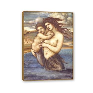Imagem de SDYJ6GSW Edward Burne Jones Arte de Parede A Sereia Poster Famosas Pinturas Reprodução Romantismo Imagens Decoração de Parede Edward Burne Jones Decoração de Casa 70 x 50 cm (28 x 20 pol.) Moldura