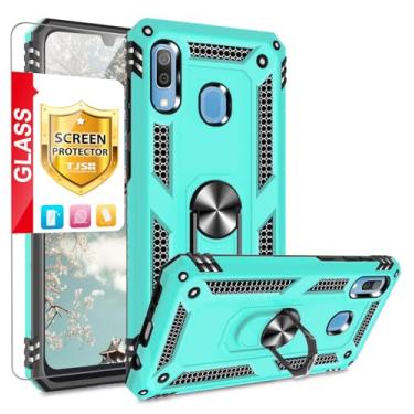 Imagem de Capa de telefone TJS para Samsung Galaxy A20/Galaxy A30, com [película de vidro temperado de cobertura completa] [resistente a impacto] [protetora] [anel de metal] [suporte magnético] capa de armadura resistente, Teal