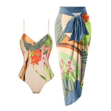 Imagem de Roupa de banho feminina de uma peça com capa de praia, roupa de banho 