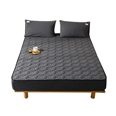 Imagem de Lençol de baixo elástico macio resistente a rugas, capa de colchão acolchoado espesso, forro de colchão permeável ao ar para quarto, apartamento, hotel, cinza, 150 × 200 cm + 30 cm (grade cinza
