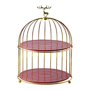 Imagem de Suporte de bolo para sobremesa de sobremesa para sobremesa, cosméticos, metal dourado, suporte de exibição de sobremesa com bandeja de cerâmica e topo de alce para celebrações, decorações de casa